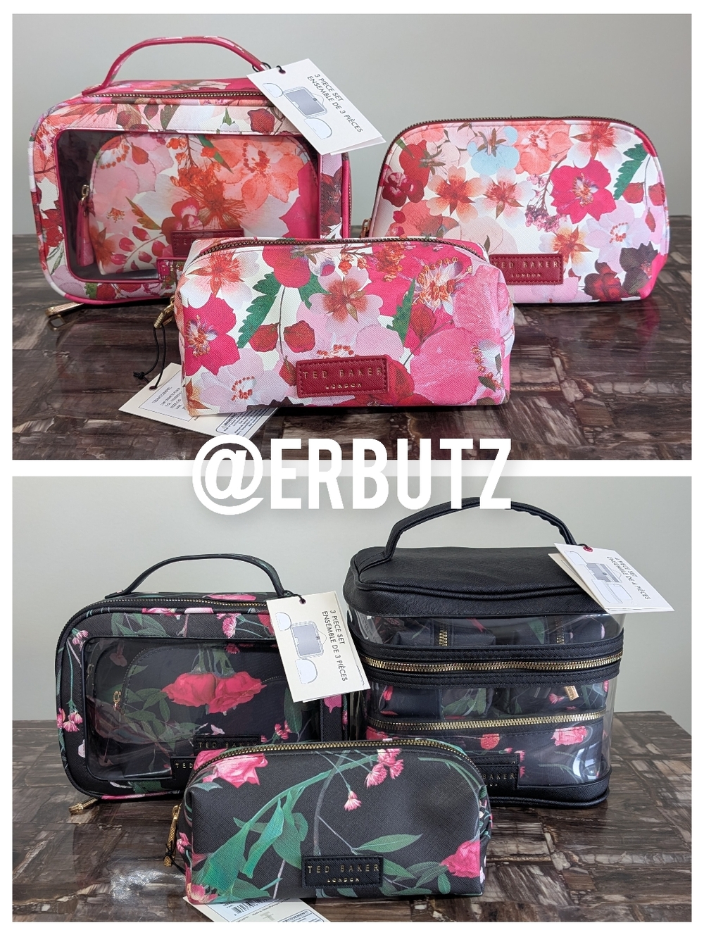 Ted Baker 4 Piece Nesting Cosmetic Bag Set, Scattered Bouquet Print 🌹 - Picture 16 of 16